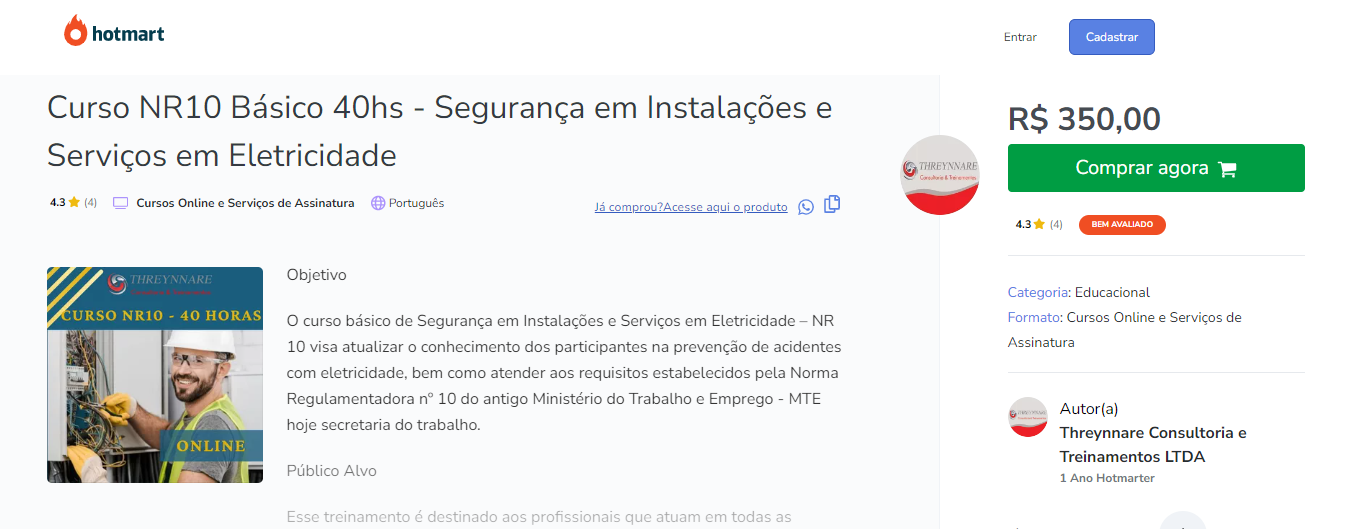 Curso NR10 B&aacute;sico 40hs &ndash; Seguran&ccedil;a em Instala&ccedil;&otilde;es e Servi&ccedil;os em Eletricidade