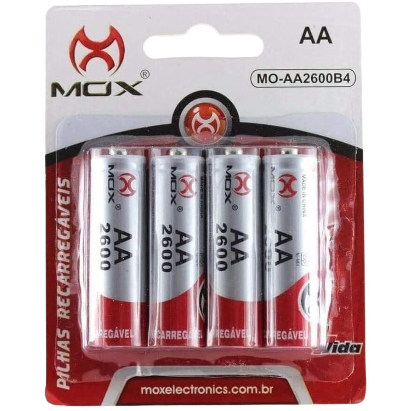 Pilha Recarreg&aacute;vel Aa 2600 mAh Mox Mo Aa2600b4 Com 4 unidades Original no Blister &ndash; Mox